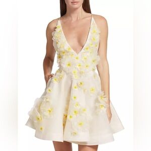 Zimmermann white yellow daisy matchmaker linen dress mini flare sz 1